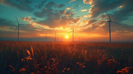 wind energy: sustainable, green energy from wind, sun and water. wind farms and wind turbines for a 