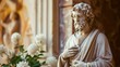 A statue of Saint Joseph stands in a alcove, his strong and gentle presence offering comfort and protection to all who seek his intercession.