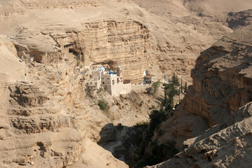 Wall Mural - Greek Orthodox Monastery of St. George on the slope of Wadi Qelt, Judea Desert, Israel