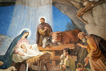 Wall Mural - Nativity scene, Shepherds' Field Chapel in Beit Sahour, Bethlehem, Israel