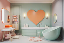 Green Love And Orange Heart Bathroom Interior