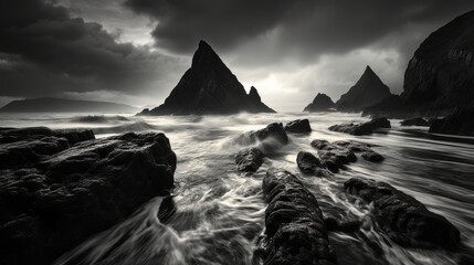 Wall Mural - A dramatic monochrome seascape with a sense of adventure