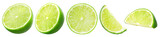 Fresh lime slice and half isolated, transparent PNG, collection, PNG format, cut out