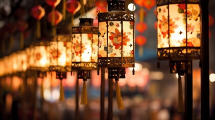 Poster - Glowing lanterns illuminating a night market