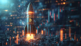 Fototapeta Big Ben - a gleaming golden rocket background technology, bitcoin, to the moon, golden generative ai