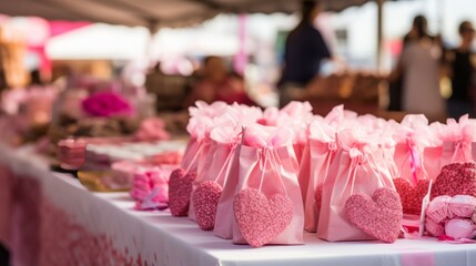 Poster - Pink ribbon merchandise at a fundraising event