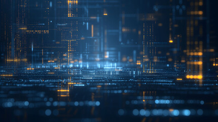 Futuristic Digital Cityscape with Glowing Abstract Data and Technology Concept