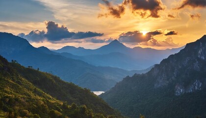 Wall Mural - mountains and sky at sunset