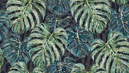 Canvas Print - beautiful artistic monstera tropical leaves seamless pattern vector illustration