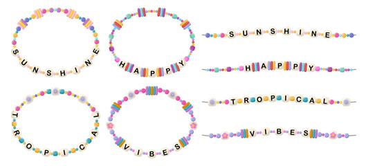 collection of vector jewelry, children's ornaments. bracelet of handmade plastic beads. set of brigh