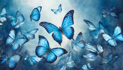 Canvas Print - blue flying butterflies