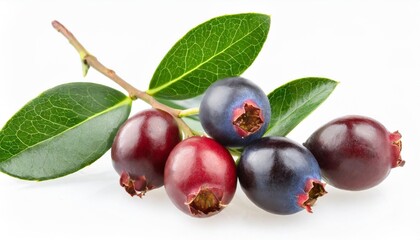 Wall Mural - myrtle branch with leaves and berries isolated on white background