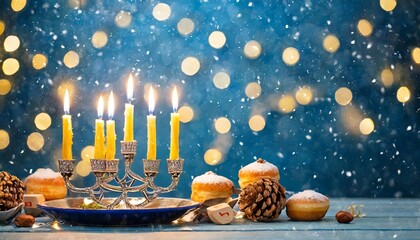 Canvas Print - festive background for the hanukkah festival of lights on a blue background