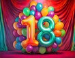 abstract background with balloons, eighteen birthday party