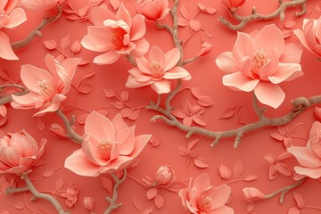 Wall Mural - Pink magnolia flowers on a pink background