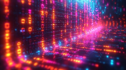 Binary code tunnel. Futuristic information technology background