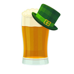 Wall Mural - Beer with green Saint Patrick's Day hat, icon, transparent or isolated on white background