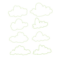 Wall Mural - clouds vector green line trasnparent white background set 