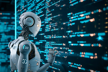 Wall Mural - artificial intelligence interacting with source code