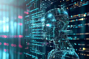 Wall Mural - artificial intelligence interacting with source code
