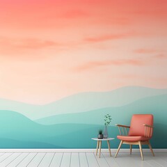 Wall Mural - a chair on a white floor near a wall with mountains