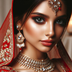 Sticker - Exquisite Indian Bride Adorned in Traditional Attire and Glittering Jewelry
