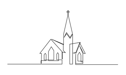 Wall Mural - Church One line drawing isolated on white background template