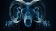 An AI illustration of the evil looking horned goat is wearing chains on his head