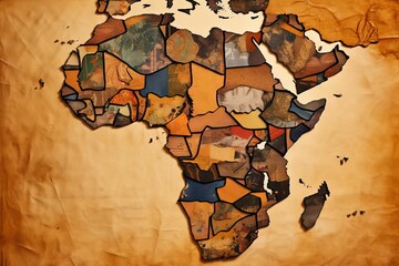 Canvas Print - AI generated illustration of a map of Africa with faded colors or missing pieces