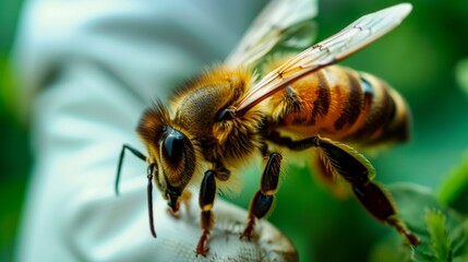 Wall Mural - a bee with it's head in the air, resting on a flower