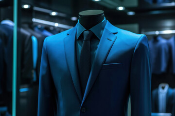 Wall Mural - A men shirt in the form of dark blue suits on a mannequin.