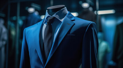 Wall Mural - A men shirt in the form of dark blue suits on a mannequin.