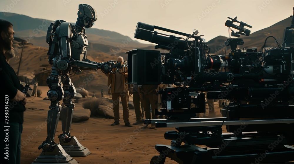 AI generated illustration of a robot filmmaker directing a movie ...
