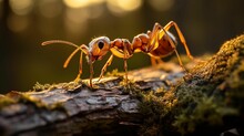 Closeup Of An Ant Perched Atop The Gnarled Bark Of A Tree, AI-generated.