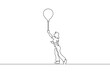 © derplan13 - Little girl with a balloon in her hand. Girl in a dress. Child with a balloon. One continuous line . Line art. Minimal single line.White background. One line drawing.