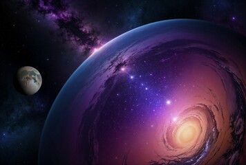 Wall Mural - Imaginary purple planets and nebulae