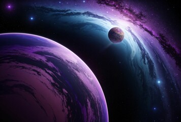 Wall Mural - Imaginary purple planets and nebulae