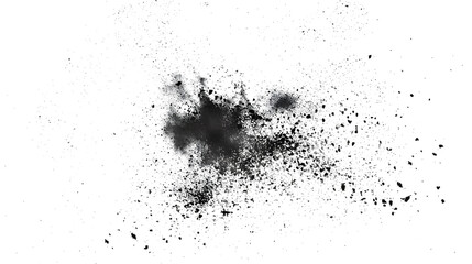 Poster - Black chalk pieces and powder flying, explosion effect isolated on white, 