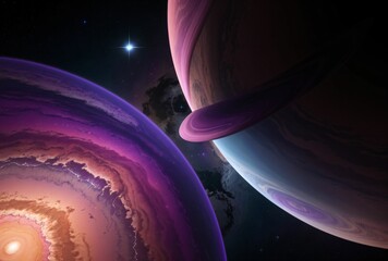 Wall Mural - Imaginary purple planets and nebulae