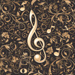© Dominique - gold music clef note as background on a seamless tile, ai generated