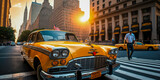 Fototapeta  - Yellow vintage checkered taxi in New York City