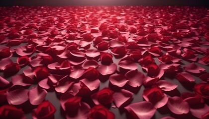 Poster - scarlet red rose petals on dark surface, black background