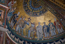 Apse, Mosaic With The Coronation Of The Virgin, 12th Century, Work Of Pietro Cavallini, The Basilica Of Santa Maria In Trastevere, Founded In The 3rd Century By Pope Callistus I, Rome, Lazio, Italy