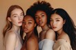 © Jennie Pavl - Beauty. Portrait of a group of diversity models. Multi-ethnic women with different skin types posing on a beige background. International Women's Day