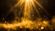 dark gold sparkle rays lights bokeh elegant abstract background dust sparks in explosion with smoke on black background
