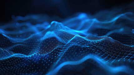 Abstract background of glowing blue mesh or interwoven lines on a dark background 
