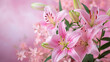 Beautiful lily flowers bouquet on a pink background. Lillies. Pink lilies closeup. Big bunch of fresh fragrant lilies purple background.
