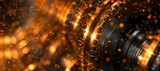 Fototapeta Perspektywa 3d - Abstract glowing particles surround mechanical gears. modern digital backdrop for tech presentations. dynamic and futuristic design. AI