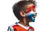 child boy soccer fun profile with painted face of dutch flag isolated on transparent background