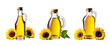 Collection of the bottle of sunflower oil with the flower on a transparent background PNG AI Generative. Organic concept of the product